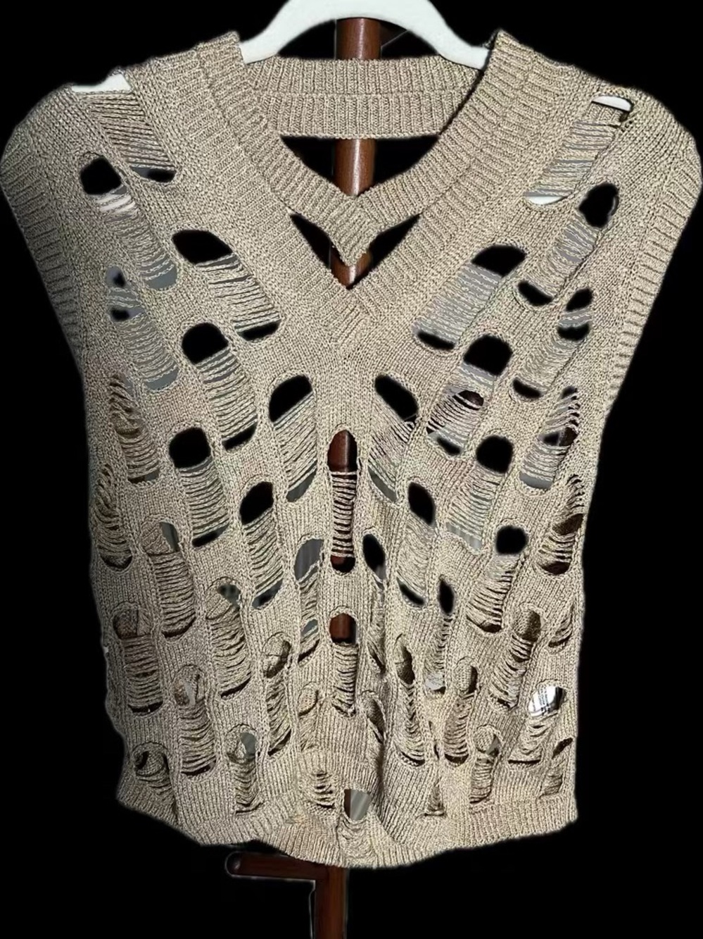 Puppets and Puppets Metallic Distressed Open-Knit Vest Top Size M